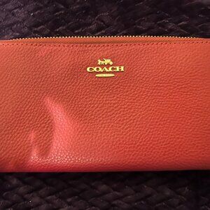 NWOT~COACH-Red large pebble leather wallet